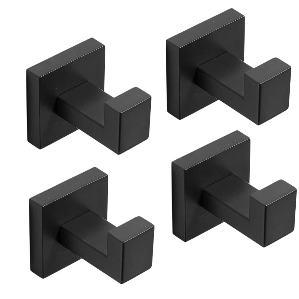 Towel Hooks Matte Black 4 Pack Robe Rack Black Modern Wall Mount